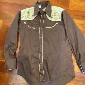 Pearl Snap Western Shirt Vintage 70's KARMAN Brown